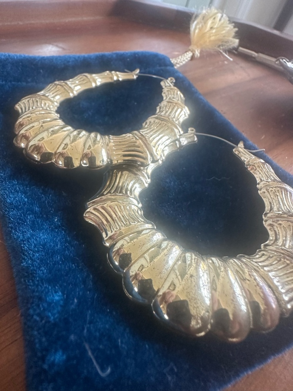 Gold Textured Bamboo Hoop Earrings